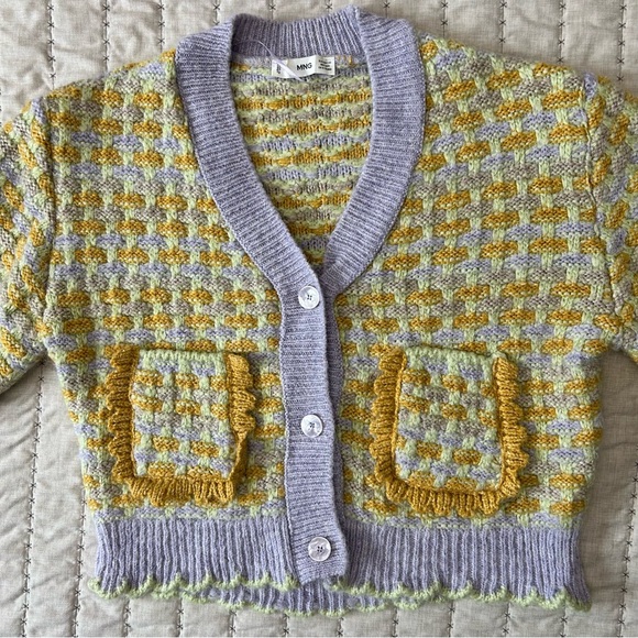 Mango Multi Color Knit Cardigan Size XS Women’s Woven Tweed Pockets Eclectic - Picture 6 of 8